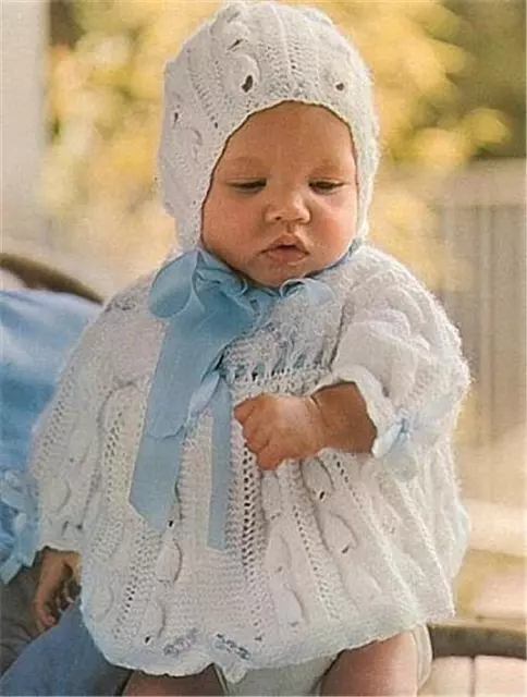 BABY KNITTING PATTERN  Matinee Coat, Bonnet and Bootees. 4ply yarn.