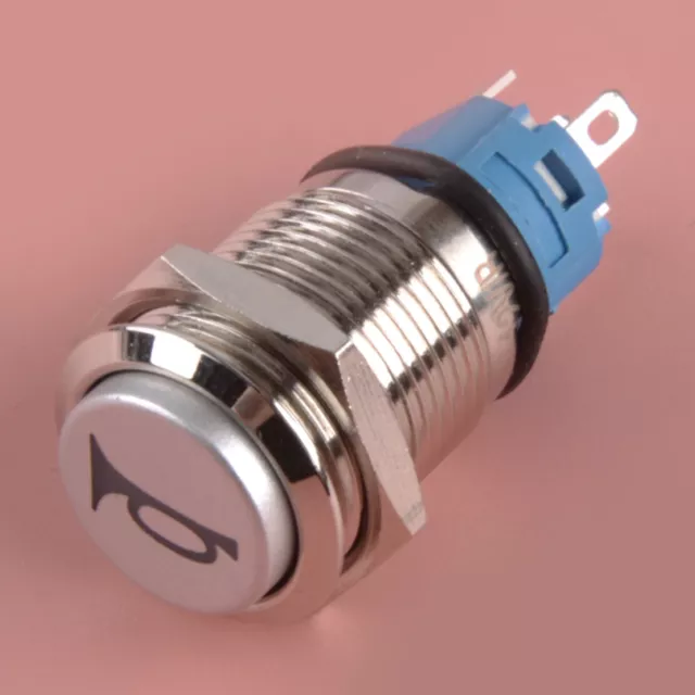 Silver Car 12V 16MM Blue Momentary LED Metal Horn Push Button Light Switch