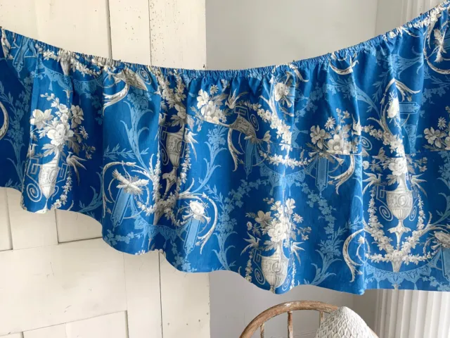 Prussian blue valance French antique ruffle fabric 1860s 19th century farmhouse