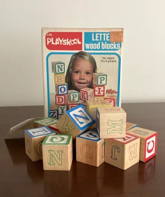 Vintage Playskool Wooden Alphabet Blocks 1978 Collector Owned w Original Box