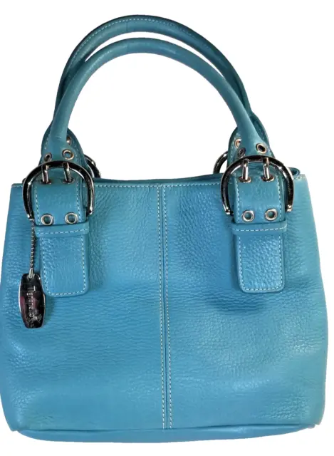 TIGNANELLO Light Blue Pebbled Leather Satchel Handbag Bucket Bag ~ Double Handle