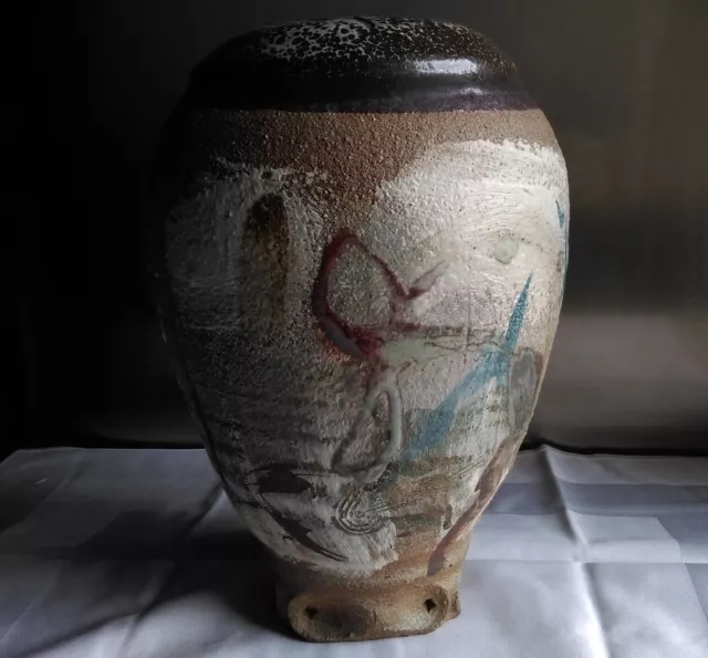 Thierry Basile Grand Vase En Grès Émaillé A Décor Abstrait