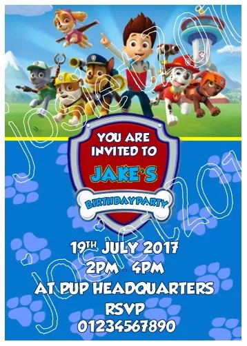 Personalised Paw Patrol Birthday Party Invitations - Pack of 12
