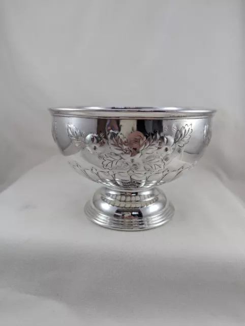 PUNCH BOWL ANTIQUE QUALITY SILVER PLATE ON COPPER  FLORAL 16cm Dia