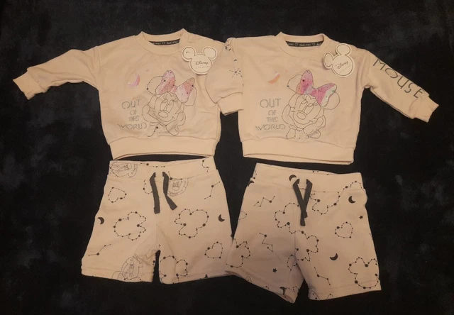 Bnwt Baby Girls Twin Disney Minnie Mouse Jumper Shorts Clothes  Outfit Bundle...
