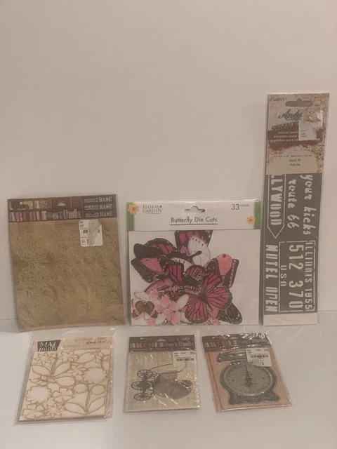 Lote de 6 adornos de artesanía y plantillas de medios mixtos