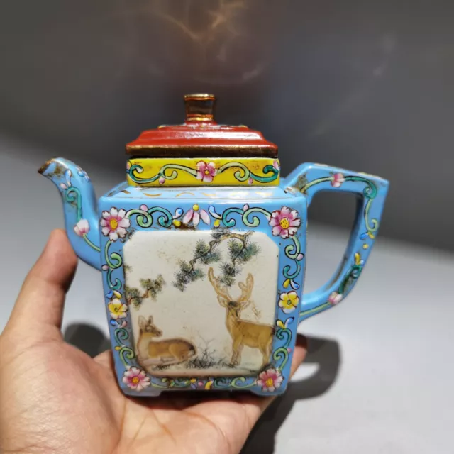 6.7″ Yixing Zisha purple Clay pot painting landscape Kung Fu tea Health Teapot