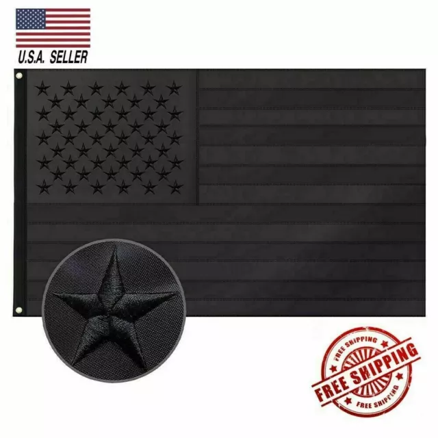 All Black American Flag 3x5 ft Embroidered USA Blackout Tactical US Black Flag