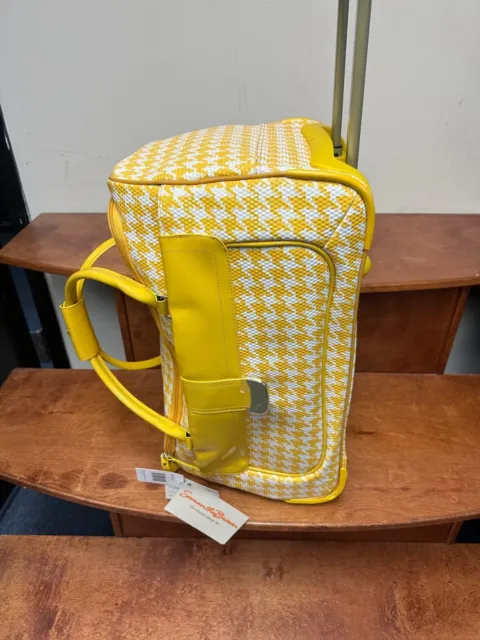 New Samantha Brown Rolling Embosse Houndstooth Wheeled Weekender Yellow/White