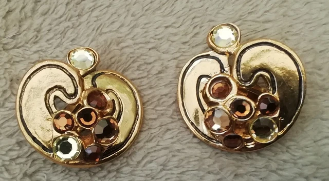 Boucles D'oreilles Clips Vintage Micris Années 80-90 - Occasion, Doré, Alliage Et Plastique