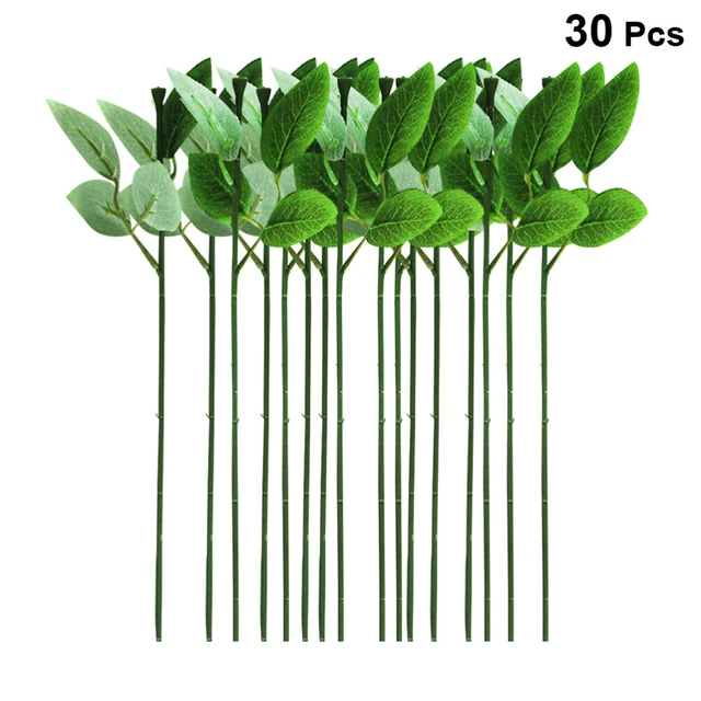 30 un. tallo de alambre floral floral con hojas artificiales rosa floral alambre verde con