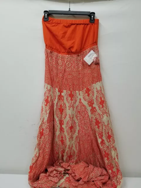 Free People Women's Printed Strapless Maxi Dress Orange, Size Medium M