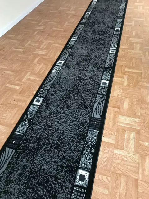 Black Grey Carpet Runner Long Rug for Stair Hallway Corridor Foyer Modern Design