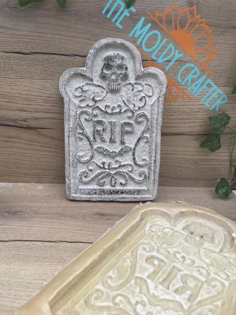 Latex Gummiform großer Schädel Grabstein Halloween Grabstein RIP Plaque Form