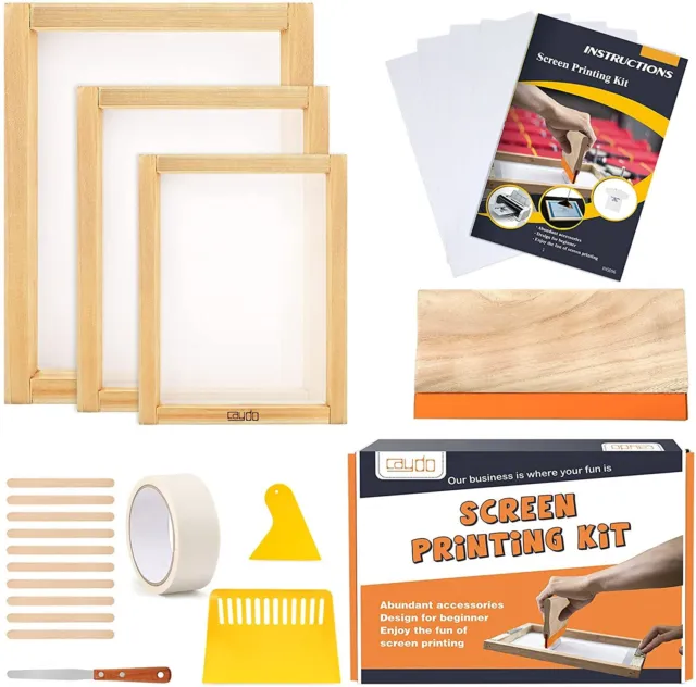 23 Pieces Screen Printing Starter kit Include 3 Different Size of Wood Silk - AU