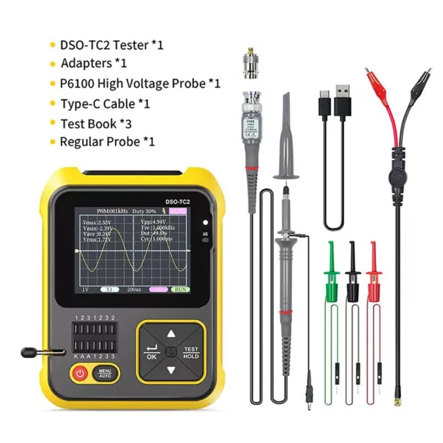 DSO-TC2 200kMHz à Main Numérique Oscilloscope 2.5MS/S 6.1cm Transistor Testeur