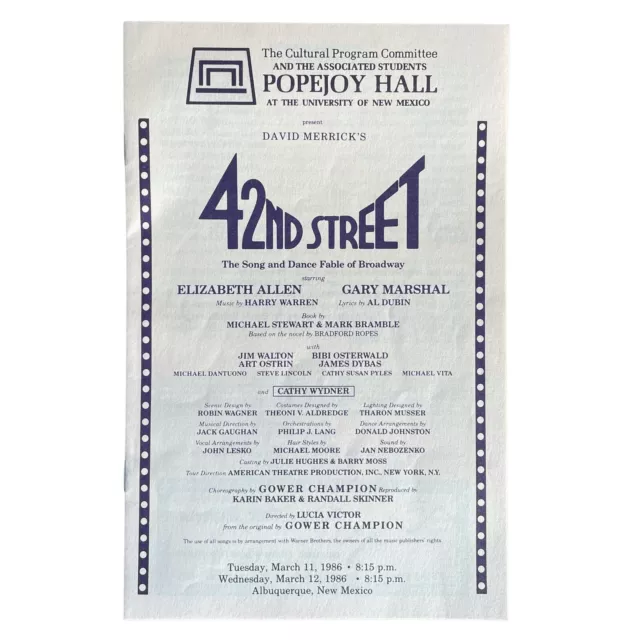 1986 Tour 42nd Street Musical Program Elizabeth Allen Gary Marshal Albuquerque