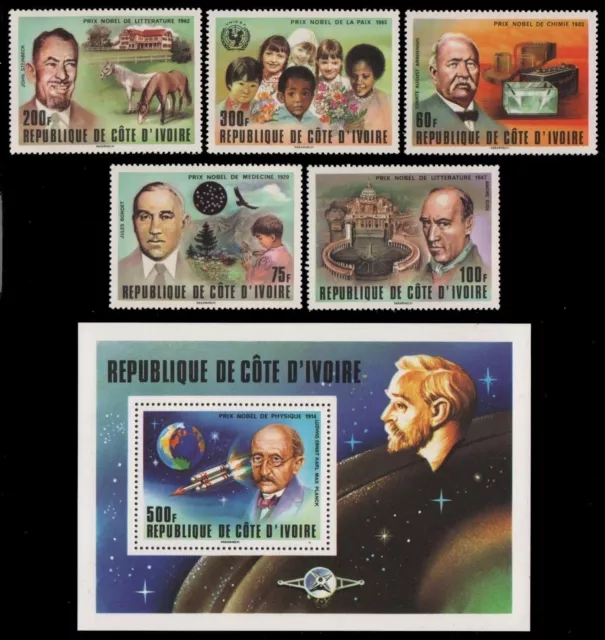 Elfenbeinküste 1978 - Mi-Nr. 546-550 & Block 11 ** - MNH - Nobel-Preisträger