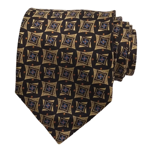 NEW Harve Benard Mens LONG Designer Tie 100% Silk Bronze Black Geometric Necktie