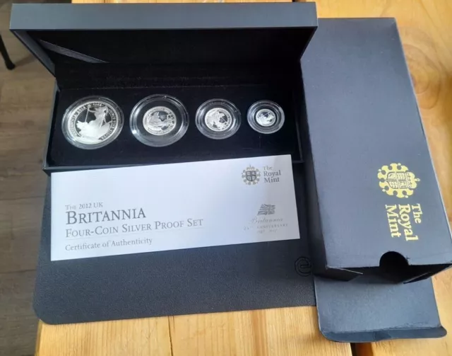 2012 SILVER PROOF BRITANNIA 4 COIN COLLECTION with COA Uk Seller