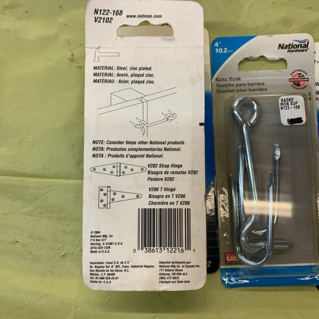 QTY 5 National Hardware N122-168 Heavy Gate Hook & Staple 4" Zinc Plated 3