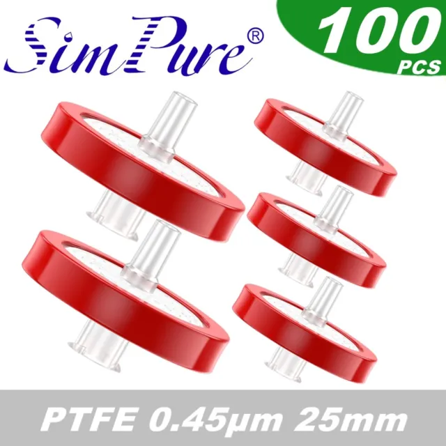 Lab PTFE Syringe Filter 0.45μm 25mm Non Sterile Hydrophobic Filtration (100PCS)