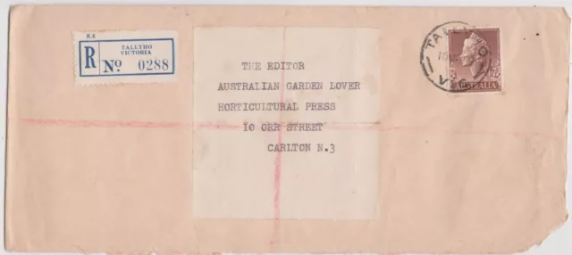 VICTORIA - 1957 Tallyho (Vic) registered cover to  Carlton with QEII 1/7d