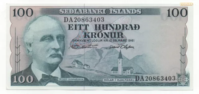 Iceland 100 Kronur 1961 Pick 44 A Unc