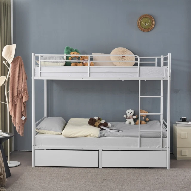 TWIN LOFT BUNK Bed Sleeper Metal Frame With Two Storage Drawers and