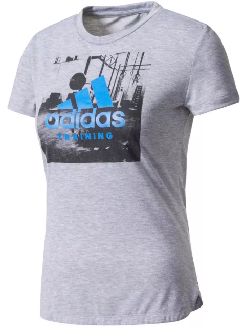 New Adidas Training Performance Logo Top T-Shirt - Grey - Ladies Womens Girls