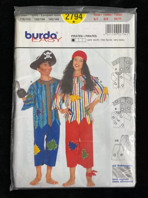 Patron couture Burda easy n° 2794 costume enfant pirate taille 6 à 11 ans neuf