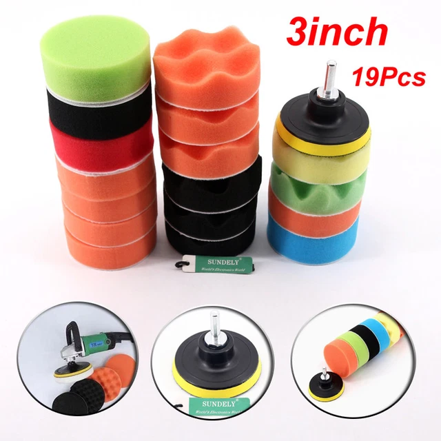 3 INCH DRILLPRO 19PCS 80mm Flat Sponge Buff Buffing Pad Polishing Pad ...