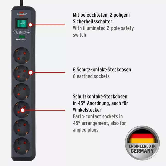 Brennenstuhl Eco-Line Steckdosenleiste 6-Fach Überspannungsschutz 1,5 M Kabel