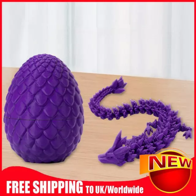 3D Printed Dragon in Egg Crystal Dragon with Egg for Home Kid Gift (Purple)