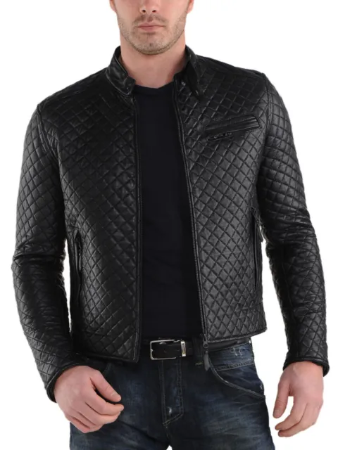 Men's Leather Jacket Biker Motorcycle Coat Black Slim Fit Outwear Jackets - 7