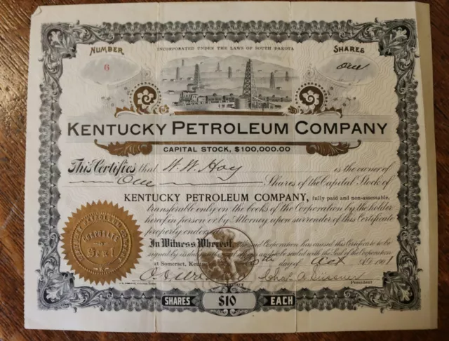 1901 Kentucky Petroleum Company Stock Certificate