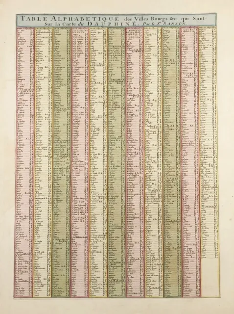 Dauphine France Frankreich table alphabetique gravure Sanson Jaillot 1692