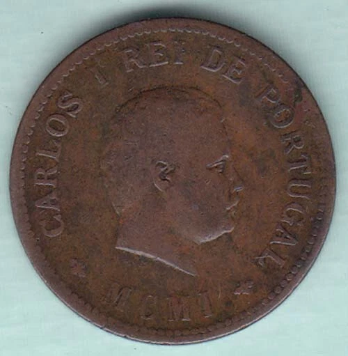 India Portugueza Carlos I 1/2 Tanga 12.30 G. copper coin