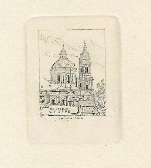 JIRI SVENGSBIR: Exlibris für V. Poppe, Kirche Hl. Nikolaus, Prag, 1950