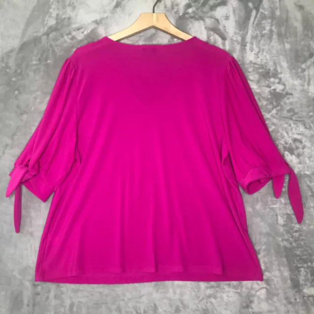 CeCe Top Womens XL Pink Knit V Neck Short Puff Sleeve Bow Stretch Casual Career 2