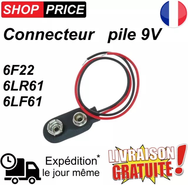 Lot connecteur à Clips pour Pile 9V 6F22 / 6LR61 / 6LF61  NEUF