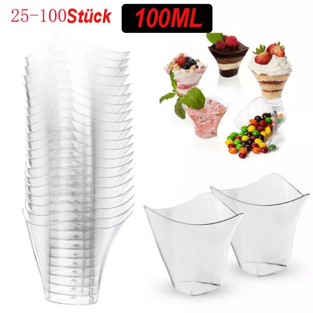 100ML -Einweg Dessertbecher Kunststoff glasklare Wiederverwendbar Dessertschalen