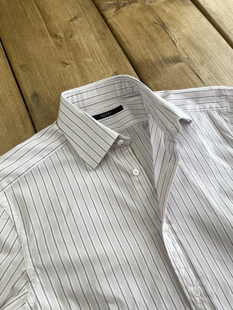 Mens GUCCI Shirt 30 15.5 M Pink / Silver Stripe Stretch Slim Fit MADE IN ITALY