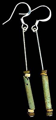 BC600 Ancient Egypt Turquoise Faience Silica Ceramic Proto Glass Hooks Sterling
