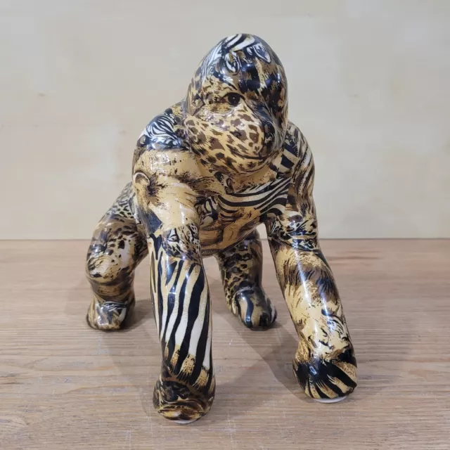 La Vie Gorilla Safari Decoupage Patchwork Porcelain Figurine King Kong 7.5" Vtg