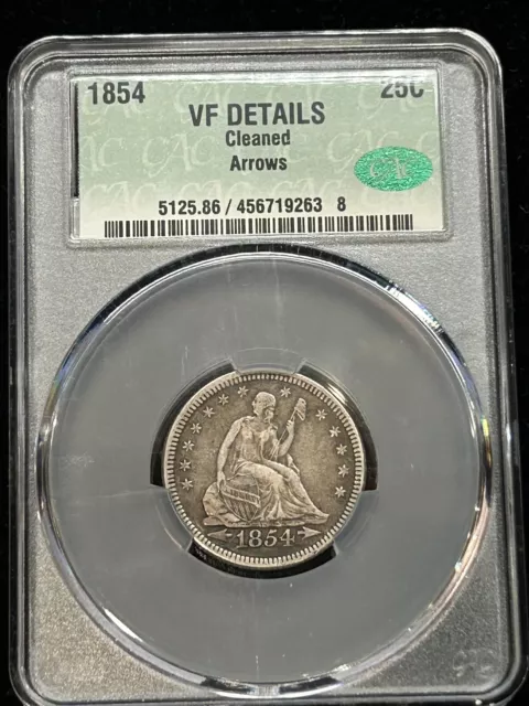 SASA 1854 Seated Quarter Cacg Vf Details Nice Coin