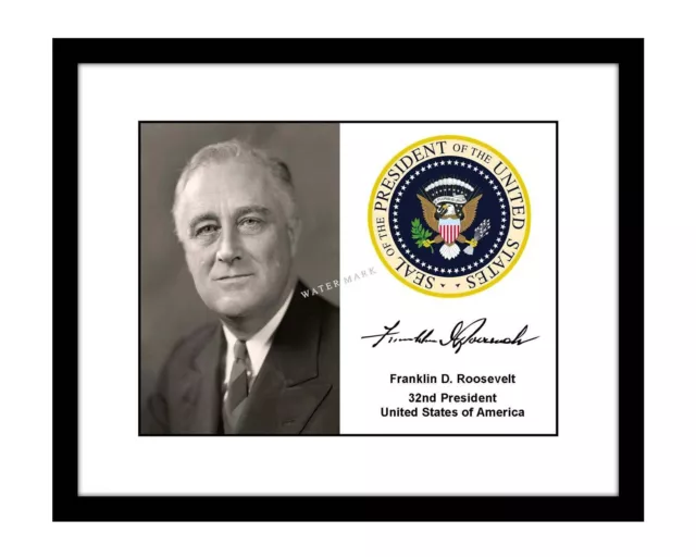 Franklin Delano Roosevelt 8x10 Signed photo print 32nd president seal FDR WWII