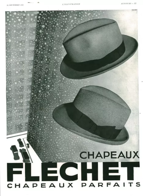 Publicité ancienne chapeaux Fléchet  1935 issue de magazine