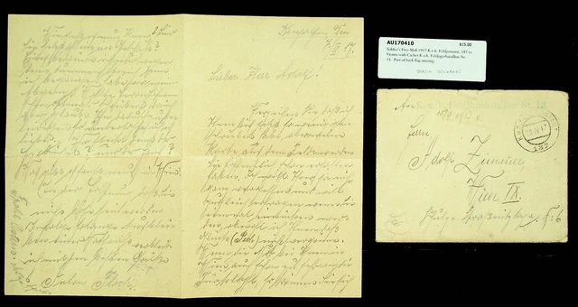 Österreich 1917 WWI Field Post Abdeckung W / Kuk Feldpostamt 187 Cachet Bis Wien