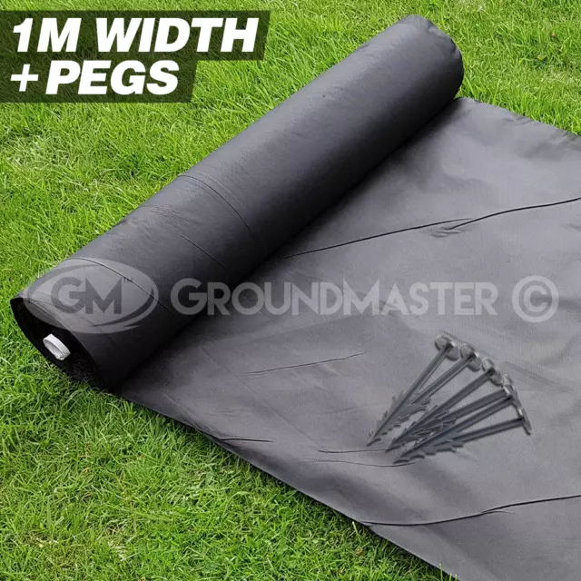 1M Wide Groundmaster Weed Control Fabric Landscape Cover Membrane + Pegs